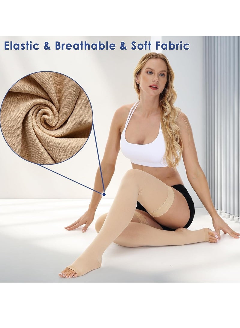 NALACAL Open Toe Medical Compression Stockings for Women Men, Thigh High Graduated Compression Socks with Dot Silicone Band, Support Circulation Pressure Stockings for Varicose Veins, Edema - Image 3
