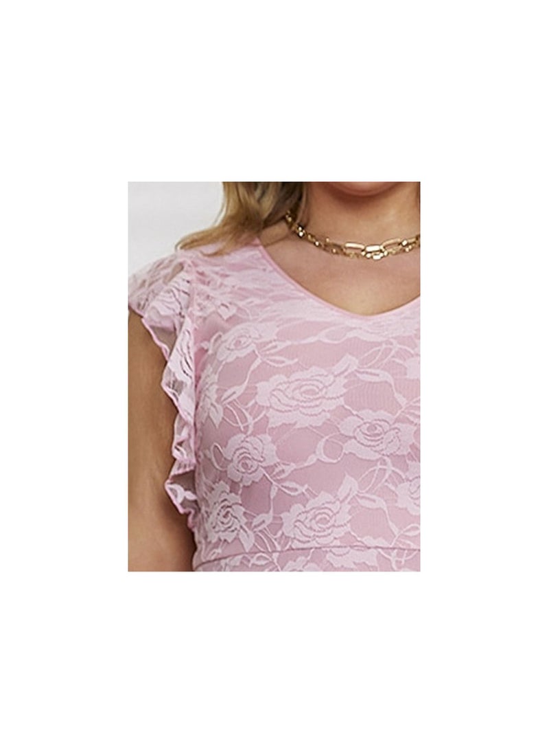 Shein Women's elegant pink plus floral lace dress with ruffles  - Image 5