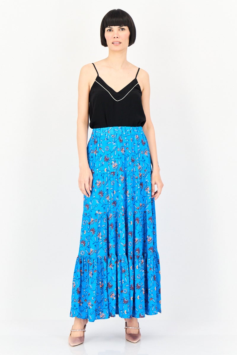 promod Women Floral Print Maxi Skirt, Multicolor - Image 4