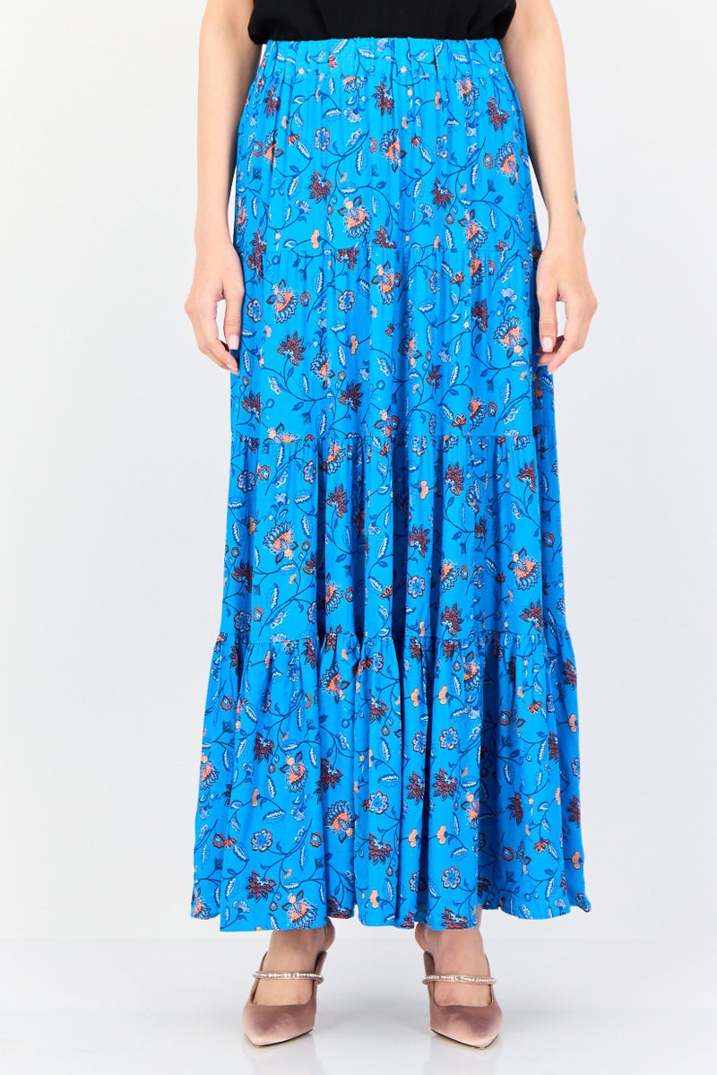 promod Women Floral Print Maxi Skirt, Multicolor - Image 1