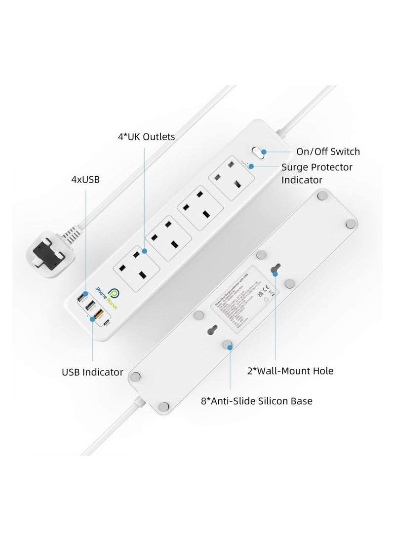 Phone Planet - Power Extension With Master Switch 3 Meter 4 Sockets 3 USB 3250W - Image 1