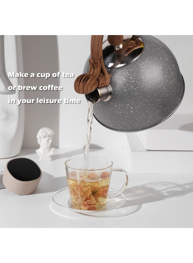 كيلا غلاية شاي صافرة للموقد، غلاية ماء من الفولاذ المقاوم للصدأ سعة 2.6 كوارت للموقد، غلاية حجرية حثية مع صفارة عالية - مثالية لتحضير الماء الساخن والقهوة والحليب (رمادي) - Image 5