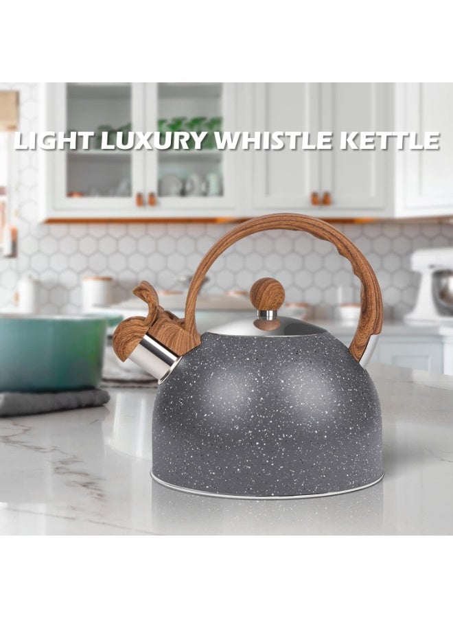 كيلا غلاية شاي صافرة للموقد، غلاية ماء من الفولاذ المقاوم للصدأ سعة 2.6 كوارت للموقد، غلاية حجرية حثية مع صفارة عالية - مثالية لتحضير الماء الساخن والقهوة والحليب (رمادي) - Image 3