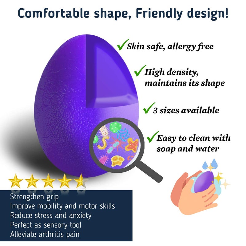 The Friendly Swede Stress Balls for Adults â€” 3 Squeeze Balls for Hand Therapy, Stress Relief & Hand Strength - Exercise for Grip Strength with 3 Resistance Levels - Egg-Shaped & Skin-Safe - Image 5