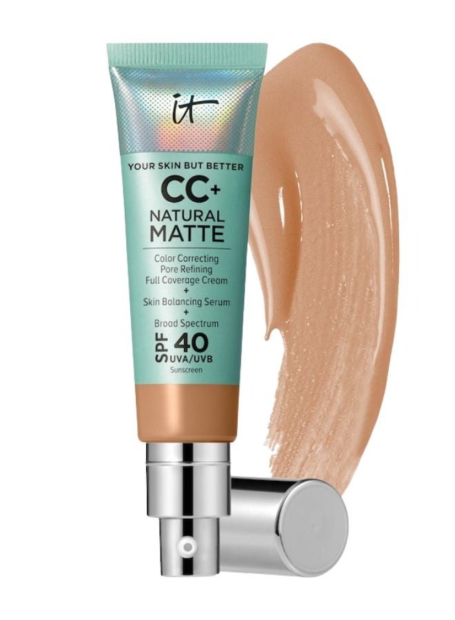 IT Cosmetics CC+ Cream Natural Matte Foundation with SPF 40 Tan Shade – Full Coverage Makeup & Sunscreen 32 mL - Image 1