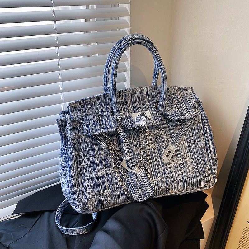 Niche Design Bag 2023 Spring And Denim Blue High-End Texture Large Capacity Commuting Shoulder Crosbody Bag - Image 2