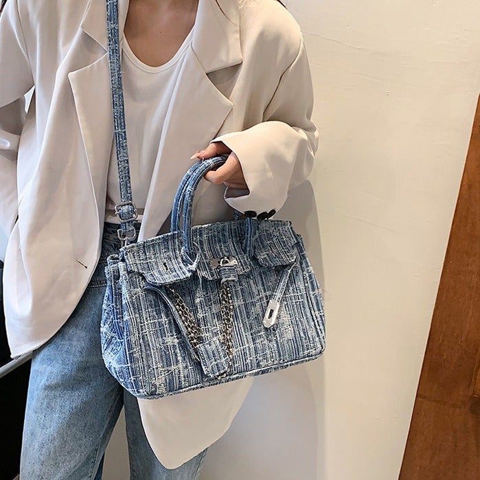 Niche Design Bag 2023 Spring And Denim Blue High-End Texture Large Capacity Commuting Shoulder Crosbody Bag - Image 3
