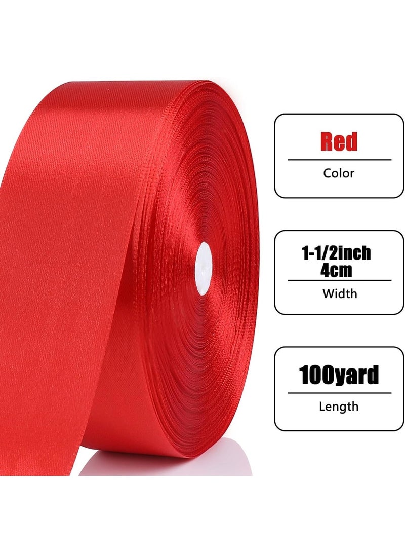 100 Yards Ribbon,1-1/2 Inch Red Satin Ribbon,Single Face Satin Ribbons,Perfect for Gift Wrapping,Wedding Decoration,Handmade Bows, Wrapping Bouquet and More - Image 2