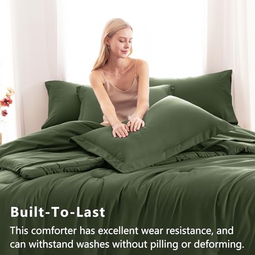 CozyLux King Size Comforter Set Olive Green, 7 Pieces Bed in a Bag King Comforter Set with Sheets, Luxury Bedding Sets with Down Alternative Comforter, Fitted Sheet, Flat Sheet, Pillowcases & Shams - Image 3