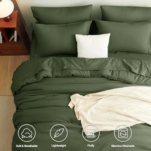 CozyLux King Size Comforter Set Olive Green, 7 Pieces Bed in a Bag King Comforter Set with Sheets, Luxury Bedding Sets with Down Alternative Comforter, Fitted Sheet, Flat Sheet, Pillowcases & Shams - Image 2