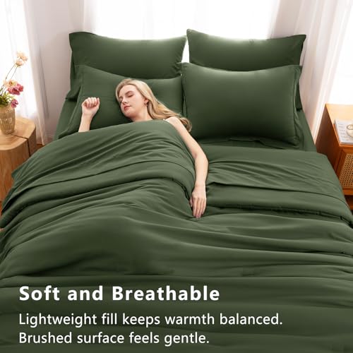 CozyLux King Size Comforter Set Olive Green, 7 Pieces Bed in a Bag King Comforter Set with Sheets, Luxury Bedding Sets with Down Alternative Comforter, Fitted Sheet, Flat Sheet, Pillowcases & Shams - Image 4