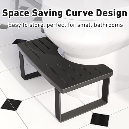 Aofure Squatting Potty for Adults, 7in Wooden Poop Stool Adult, Matte Black Bamboo Toilet Stool Squat, Wood Pooping Stool for Bathroom, Toilet Foot Step for Kids with Non-Slip Mat - Image 2