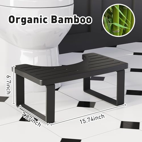 Aofure Squatting Potty for Adults, 7in Wooden Poop Stool Adult, Matte Black Bamboo Toilet Stool Squat, Wood Pooping Stool for Bathroom, Toilet Foot Step for Kids with Non-Slip Mat - Image 4