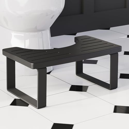 Aofure Squatting Potty for Adults, 7in Wooden Poop Stool Adult, Matte Black Bamboo Toilet Stool Squat, Wood Pooping Stool for Bathroom, Toilet Foot Step for Kids with Non-Slip Mat - Image 1