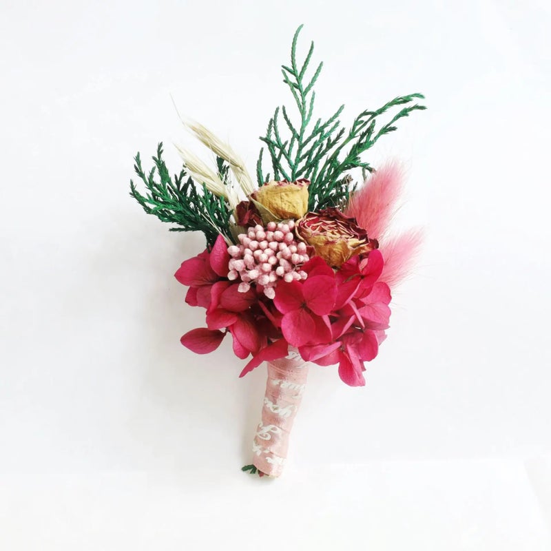 Bluejw Mini Dried Flower Bridal Bouquet Grooms Boutonniere Set - Boho Wedding Decor, Dried Plants Wrist Corsage, Rustic Wedding Flowers - Image 1