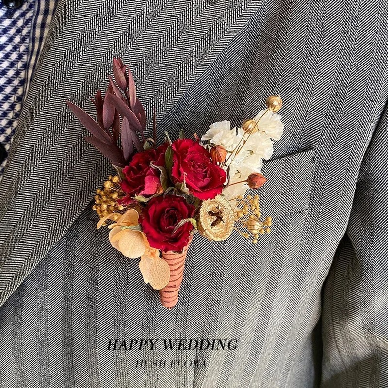 Bluejw Mini Dried Flower Bridal Bouquet Grooms Boutonniere Set - Boho Wedding Decor, Dried Plants Wrist Corsage, Rustic Wedding Flowers - Image 2