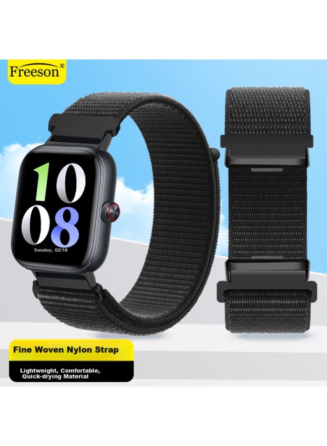 Freeson Compatible With Vivo Watchgt/Iqoo Watch Gt Strap, Smartwatch Loop Nylon Woven Velcro Strap, Breathable Replacement Wristband, Black - Image 1
