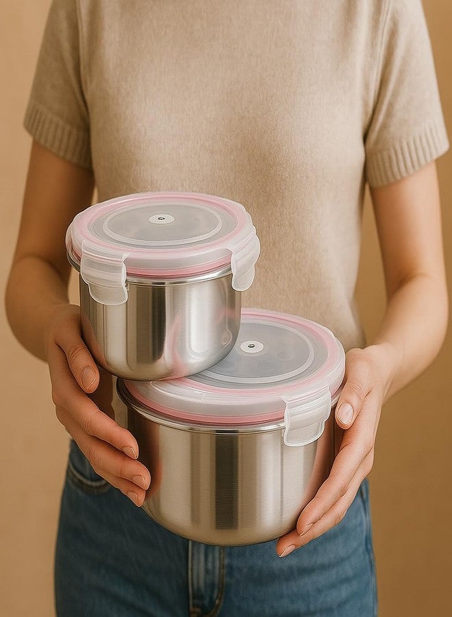 Black Olive Food Storage Box - Stainless Steel Lunch Box, 350ml Click and Seal Container, Air Tight Food Storage Box with Lid, Leak Proof Fusion Container for Daily Use in Home Office (2 Pc Set) - Image 2