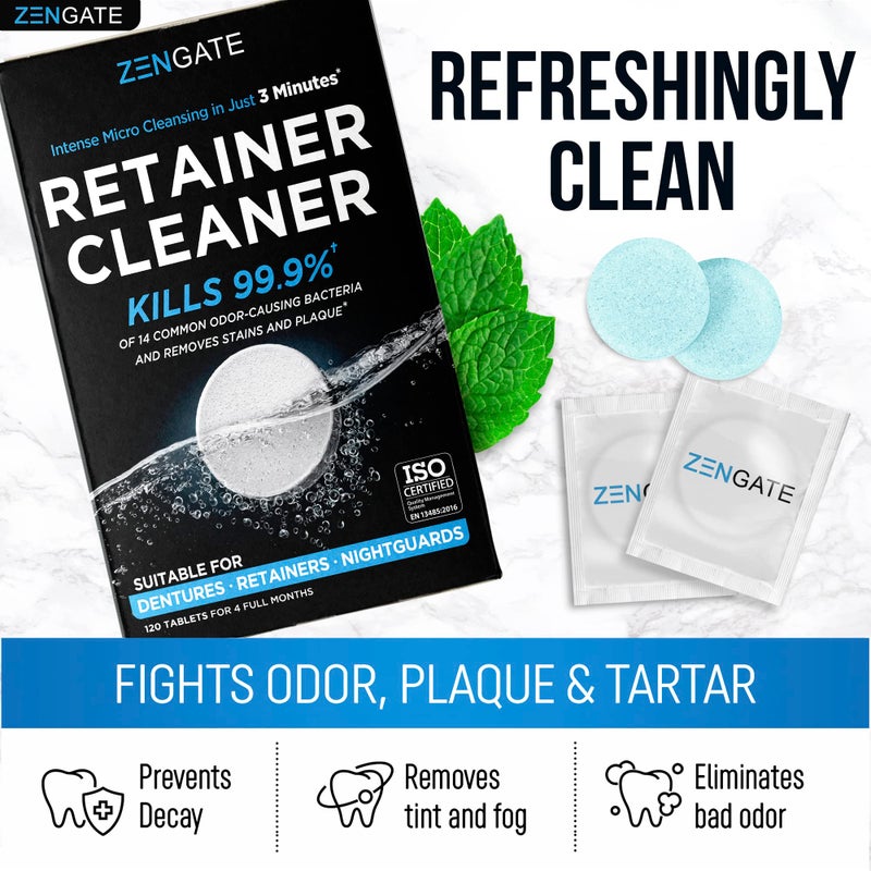 ZENGATE Retainer Cleaner Tablets - Quick 3-Minute Clean for Dentures, Mouth Guards, Aligners, and Night Guards - 120 Dental Cleansing Tablets - FSA HSA Approved Dental Appliance Cleanser - Image 4