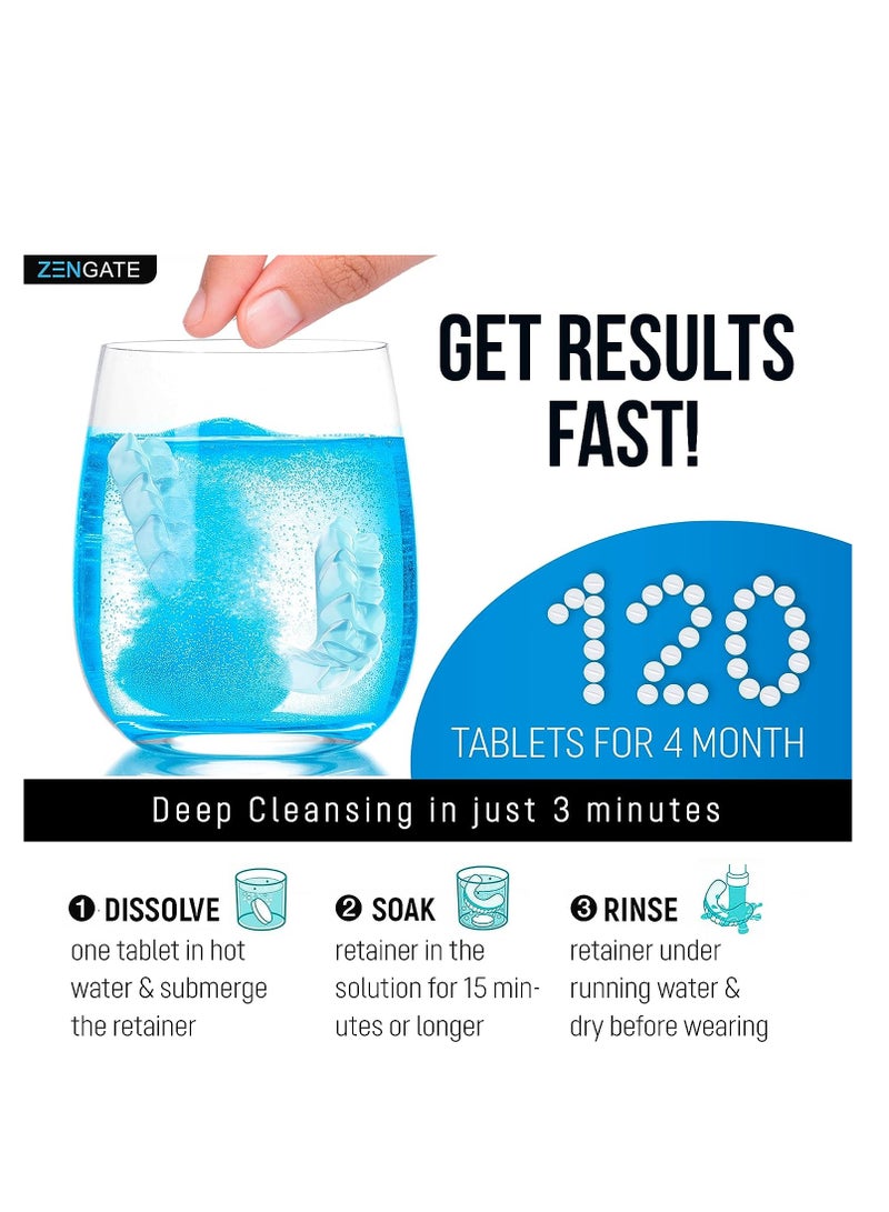 ZENGATE Retainer Cleaner Tablets - Quick 3-Minute Clean for Dentures, Mouth Guards, Aligners, and Night Guards - 120 Dental Cleansing Tablets - FSA HSA Approved Dental Appliance Cleanser  - Image 4