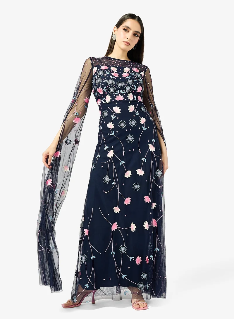 Frock and Frill Embellished Cape Sleeve Maxi Dress
