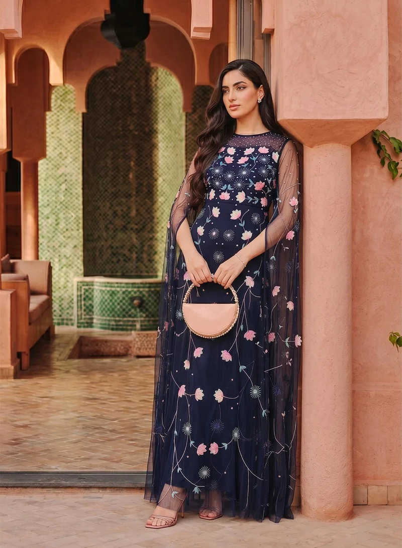 Frock and Frill Embellished Cape Sleeve Maxi Dress