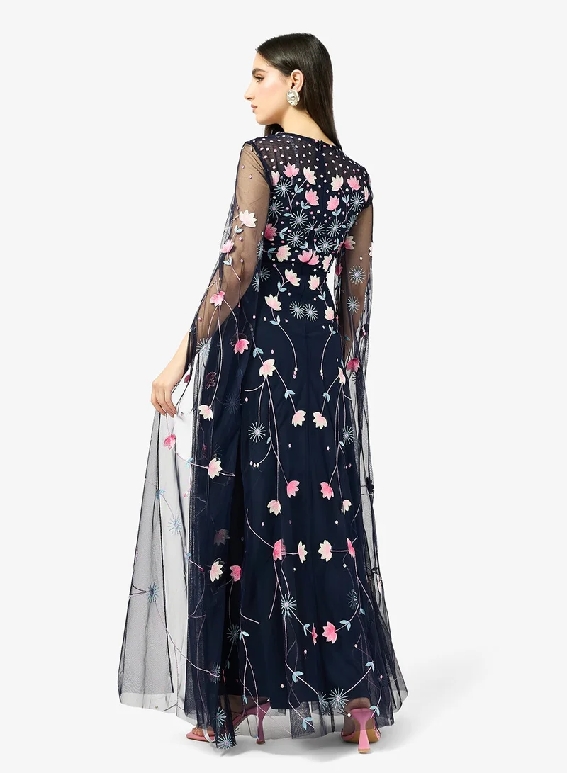 Frock And Frill  Embellished Cape Sleeve Maxi Dress for Women | Best Price UAE