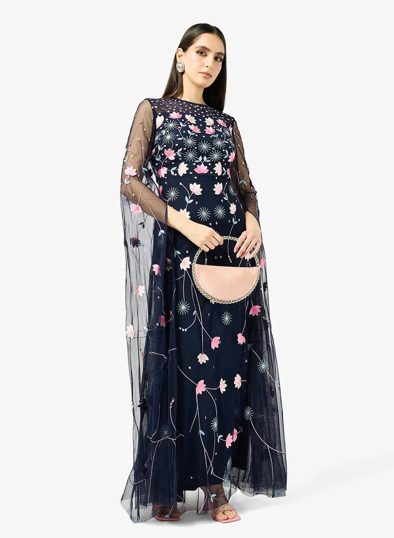Frock And Frill  Embellished Cape Sleeve Maxi Dress for Women | Best Price UAE
