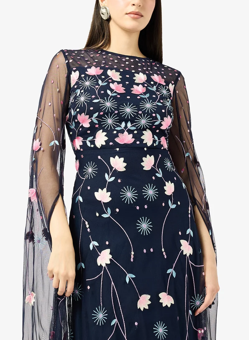 Frock And Frill  Embellished Cape Sleeve Maxi Dress for Women | Best Price UAE