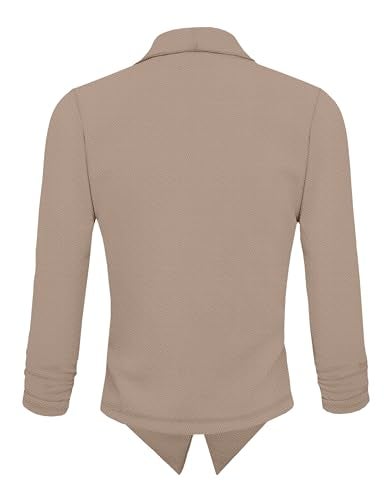 Hybrid & Company Lightweight Open Front Cardigan Classic Ruched Sleeve Work Office Blazer Suit Jackets JK1133 Beige M - Image 4