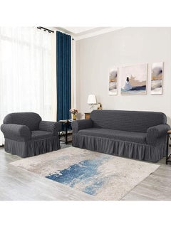 Arabest Sofa Cover, 1 Piece Universal Sofa Slipcover, Couch Cover Chair Furniture Protector Cover, Washable High Elastic Durable Seersucker Fabric with Skirt Country Style (Grey, Three Seats)  - Image 4