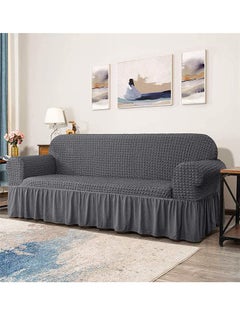 Arabest Sofa Cover, 1 Piece Universal Sofa Slipcover, Couch Cover Chair Furniture Protector Cover, Washable High Elastic Durable Seersucker Fabric with Skirt Country Style (Grey, Three Seats)  - Image 2