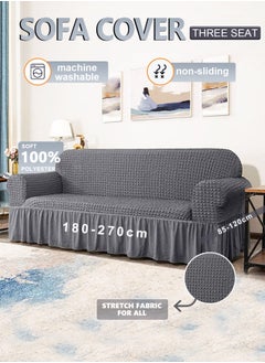 Arabest Sofa Cover, 1 Piece Universal Sofa Slipcover, Couch Cover Chair Furniture Protector Cover, Washable High Elastic Durable Seersucker Fabric with Skirt Country Style (Grey, Three Seats)  - Image 1