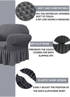 Arabest Sofa Cover, 1 Piece Universal Sofa Slipcover, Couch Cover Chair Furniture Protector Cover, Washable High Elastic Durable Seersucker Fabric with Skirt Country Style (Grey, Three Seats)  - Image 5