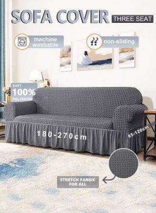 Sofa Cover, 1 Piece Universal Sofa Slipcover, Couch Cover Chair Furniture Protector Cover, Washable High Elastic Durable Seersucker Fabric with Skirt Country Style (Grey, Three Seats) - pzsku/ZF31733A4535CBBB025D1Z/45/1746210689/5564954d-0acc-4c5a-a425-f0543af4b16c