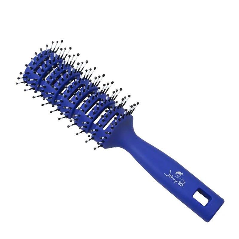 JOHNNY B. Johnny B Professional Vented Hair Brush for Blow Drying & Detangling, Ball-Tipped Small Bristles, Grooved Handle (Blue) - Image 2