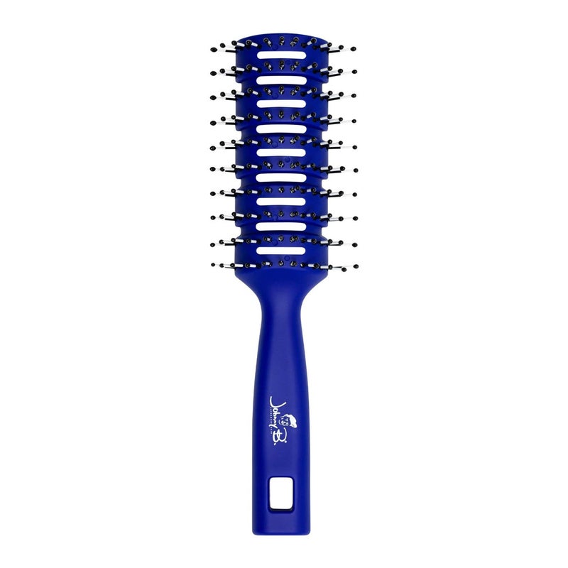 JOHNNY B. Johnny B Professional Vented Hair Brush for Blow Drying & Detangling, Ball-Tipped Small Bristles, Grooved Handle (Blue) - Image 1