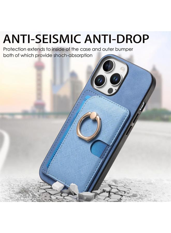 S-TOP Case For iPhone 14 Retro Cross Leather Ring Side Insert Card Bag MagSafe Phone Case - Image 4
