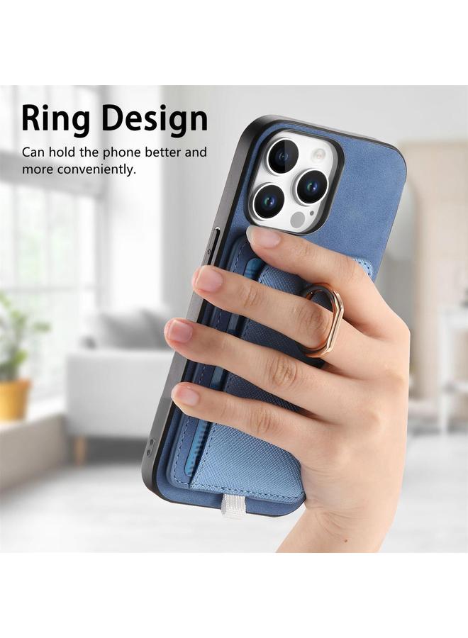 S-TOP Case For iPhone 14 Retro Cross Leather Ring Side Insert Card Bag MagSafe Phone Case - Image 5