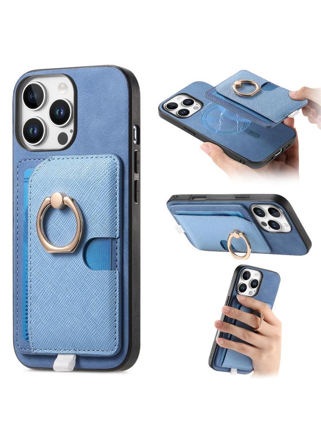 S-TOP Case For iPhone 14 Retro Cross Leather Ring Side Insert Card Bag MagSafe Phone Case - Image 1
