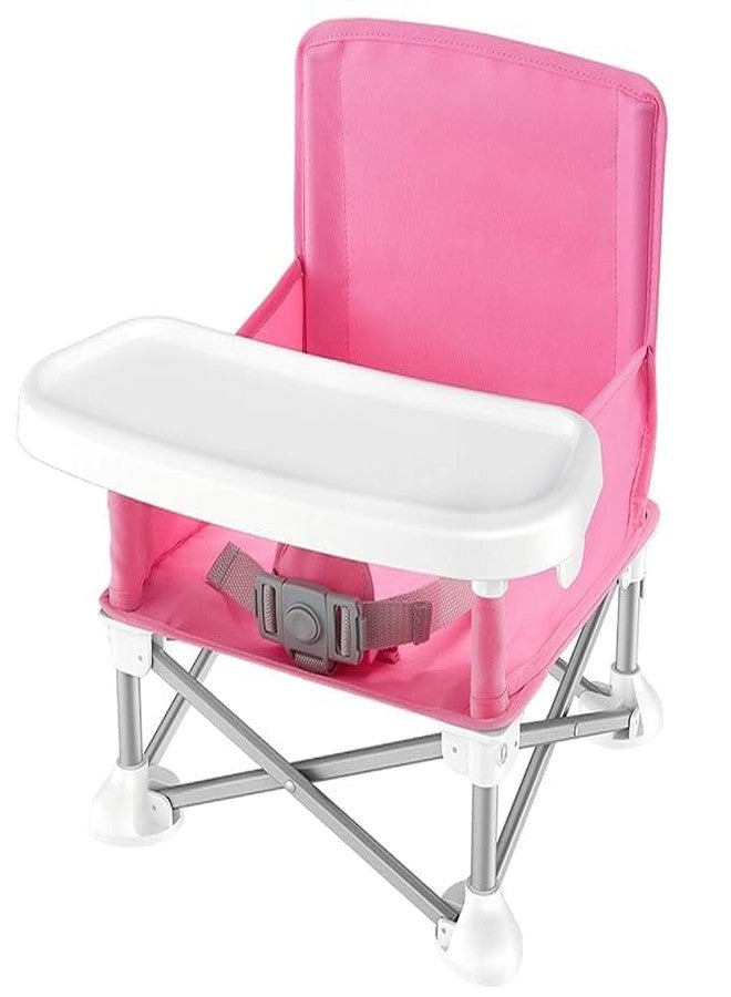 Birud Portable Space Saver High Chair - Toddler Booster Seat - Folding Booster Feeding Chair - Safety Belt/Food Tray/Travel Bag - Pink - Image 1