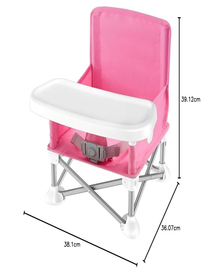 Birud Portable Space Saver High Chair - Toddler Booster Seat - Folding Booster Feeding Chair - Safety Belt/Food Tray/Travel Bag - Pink - Image 2