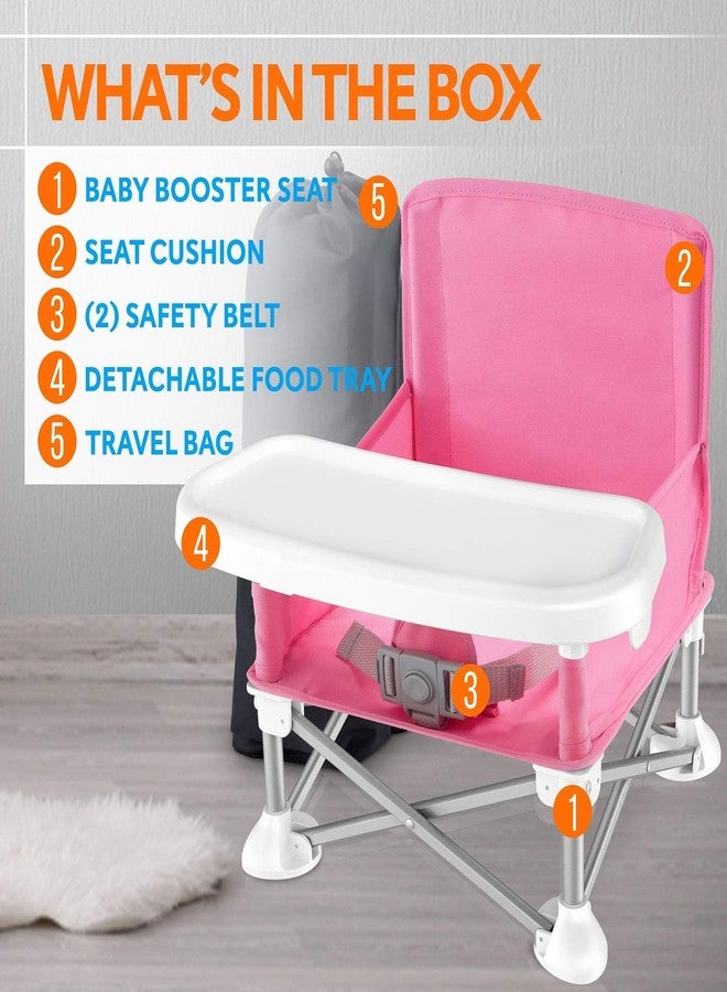 Birud Portable Space Saver High Chair - Toddler Booster Seat - Folding Booster Feeding Chair - Safety Belt/Food Tray/Travel Bag - Pink - Image 5