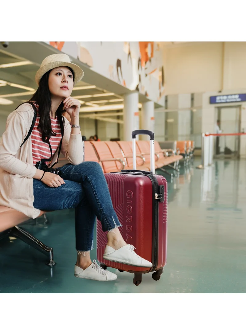 GIORDANO GIORDANO Logo Series Carry-On Small Cabin Suitcase Maroon, ABS Hard Shell Lightweight Durable 4 Wheels Luggage Trolley Bag 20" With Secure 3 Digit Number Lock.
