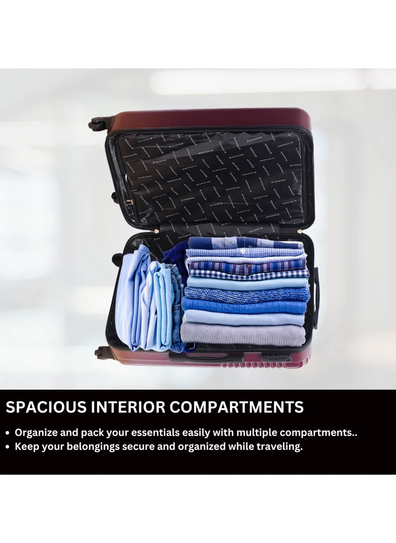 جيوردانو GIORDANO Logo Series Carry-On Small Cabin Suitcase Maroon, ABS Hard Shell Lightweight Durable 4 Wheels Luggage Trolley Bag 20" With Secure 3 Digit Number Lock.