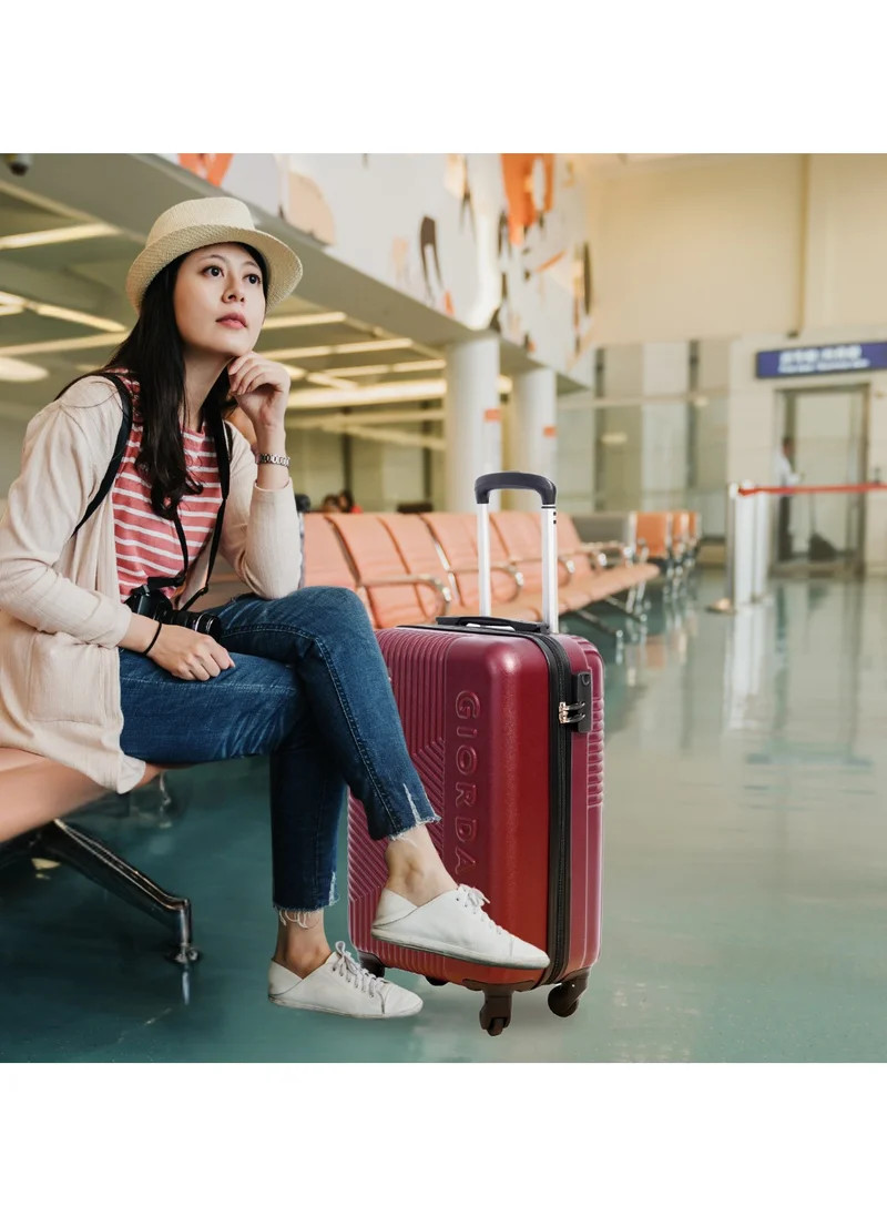 جيوردانو GIORDANO Logo Series Carry-On Small Cabin Suitcase Maroon, ABS Hard Shell Lightweight Durable 4 Wheels Luggage Trolley Bag 20" With Secure 3 Digit Number Lock.