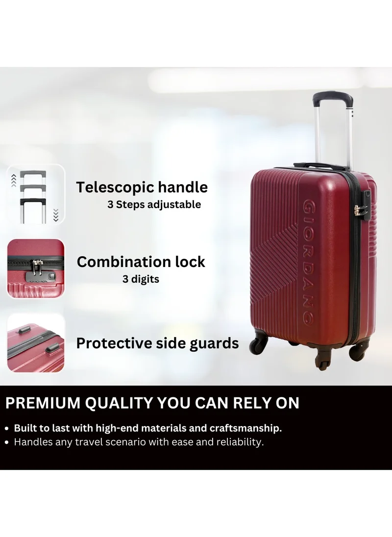 جيوردانو GIORDANO Logo Series Carry-On Small Cabin Suitcase Maroon, ABS Hard Shell Lightweight Durable 4 Wheels Luggage Trolley Bag 20" With Secure 3 Digit Number Lock.