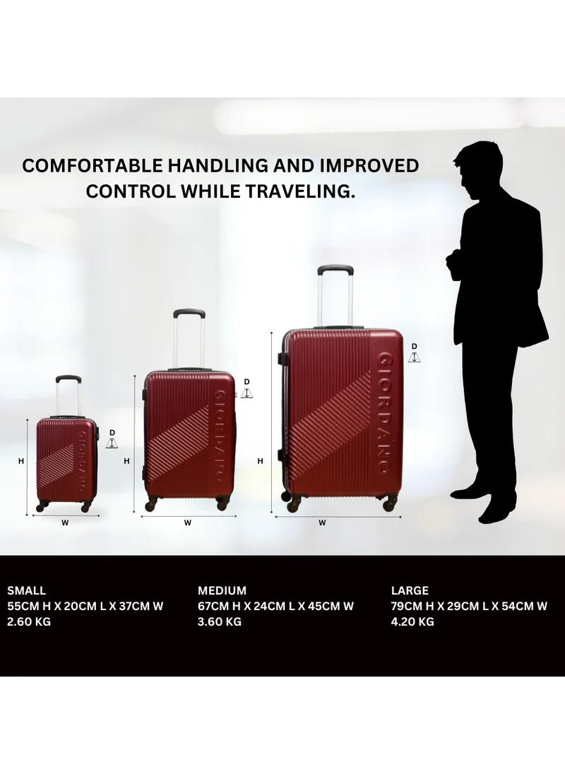 جيوردانو GIORDANO Logo Series Carry-On Small Cabin Suitcase Maroon, ABS Hard Shell Lightweight Durable 4 Wheels Luggage Trolley Bag 20" With Secure 3 Digit Number Lock.