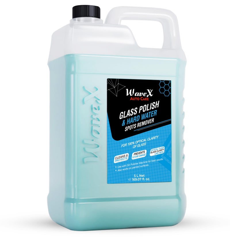 Wavex Glass Polish & Hard Water Stain Remover (5L) | Car Polish for Windshield, Glass & Mirrors | Car Glass Polish & Hard Water Stain Remover, Works as a Glass Cleaner, Provides Optical Clarity - Image 1