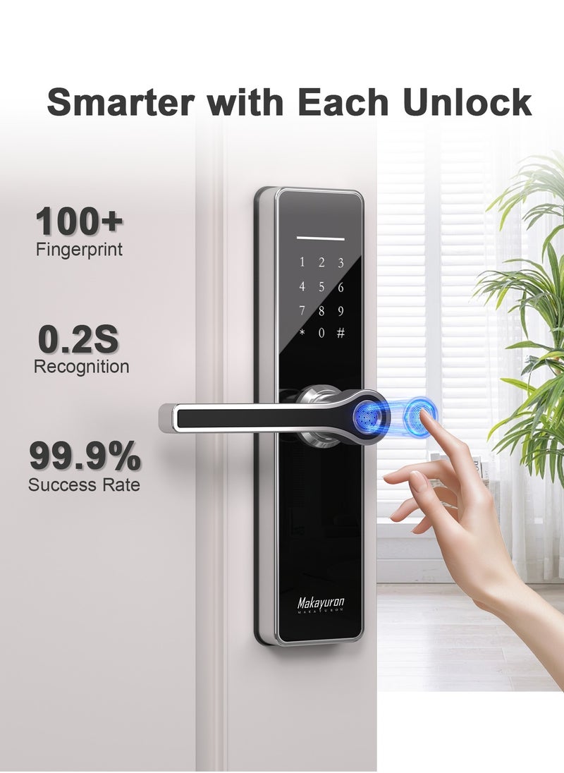 Makayuron Smart Lock Smart Door Lock  with 5 Unlocking Methods: Fingerprint, Password, NFC, Mechanical, Bluetooth, Emergency Charging Port, and Stainless Steel Design  - Image 3